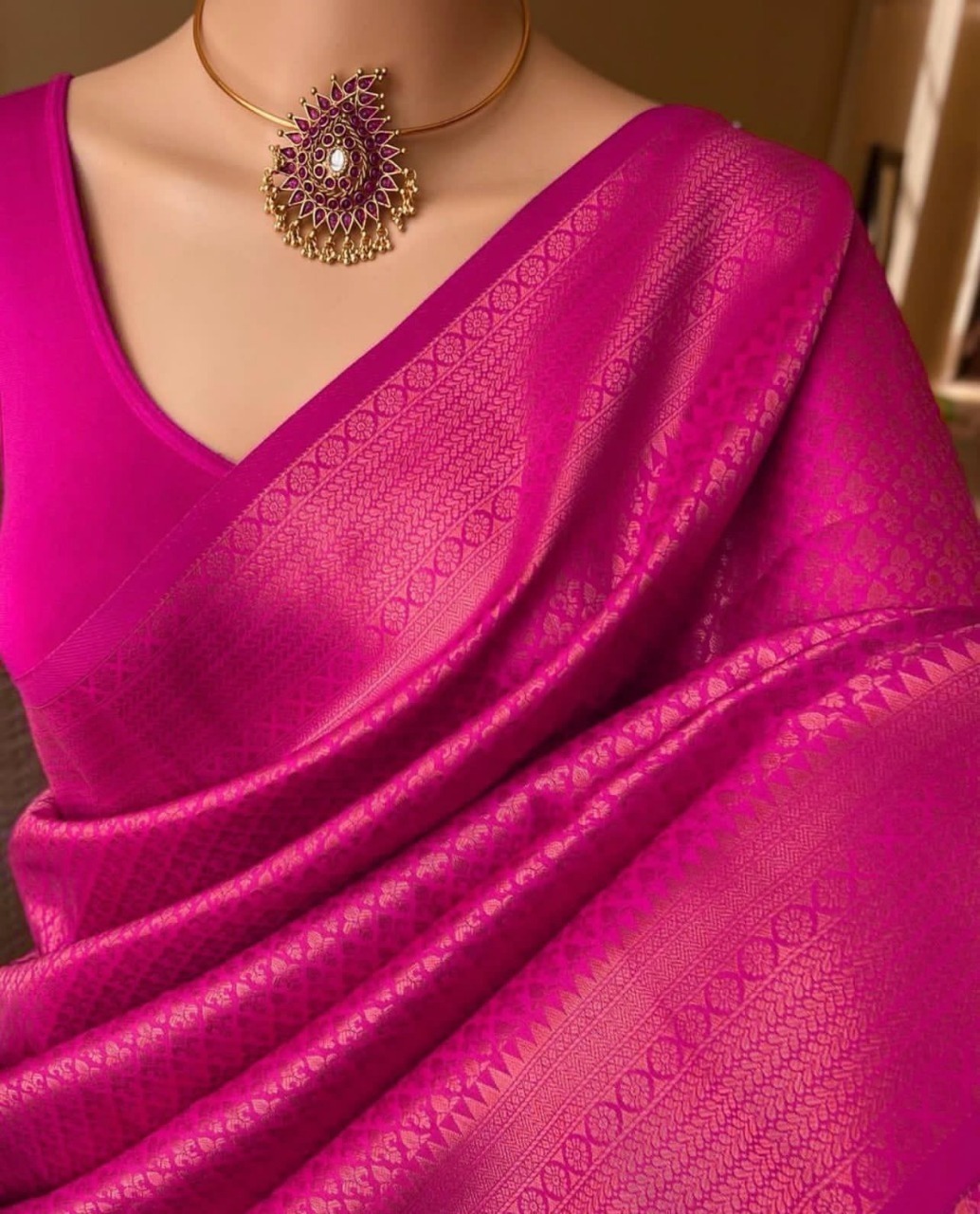 Rani Pink Brocade Silk Saree