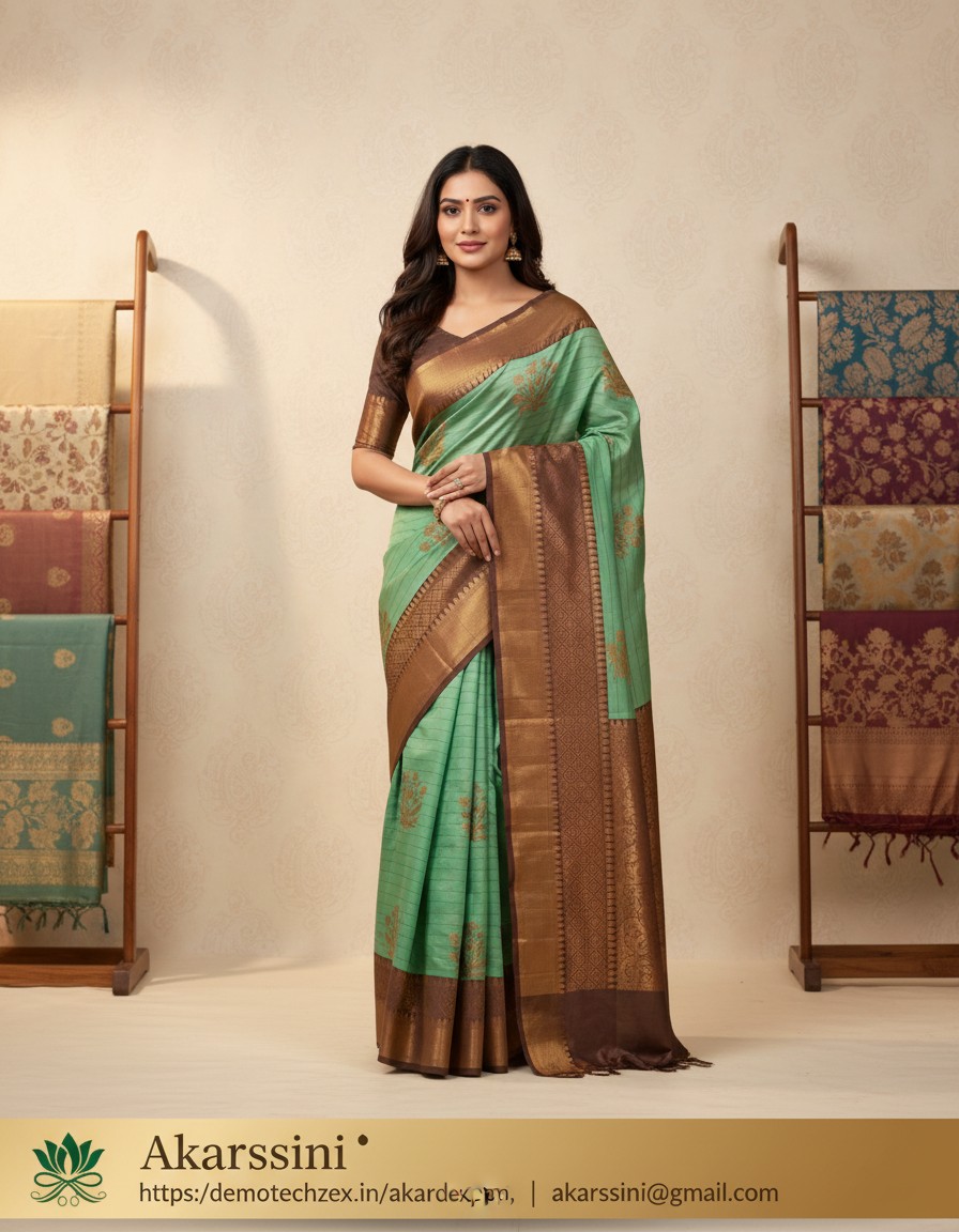 Light Green Semi Silk Saree with Pink Border