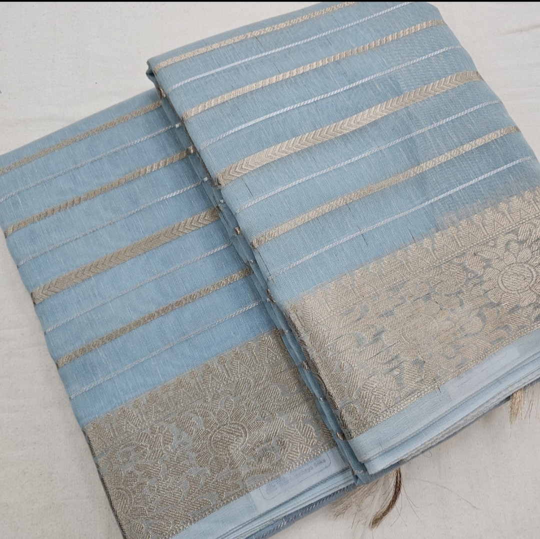 Linen Cotton Saree with Zari Work