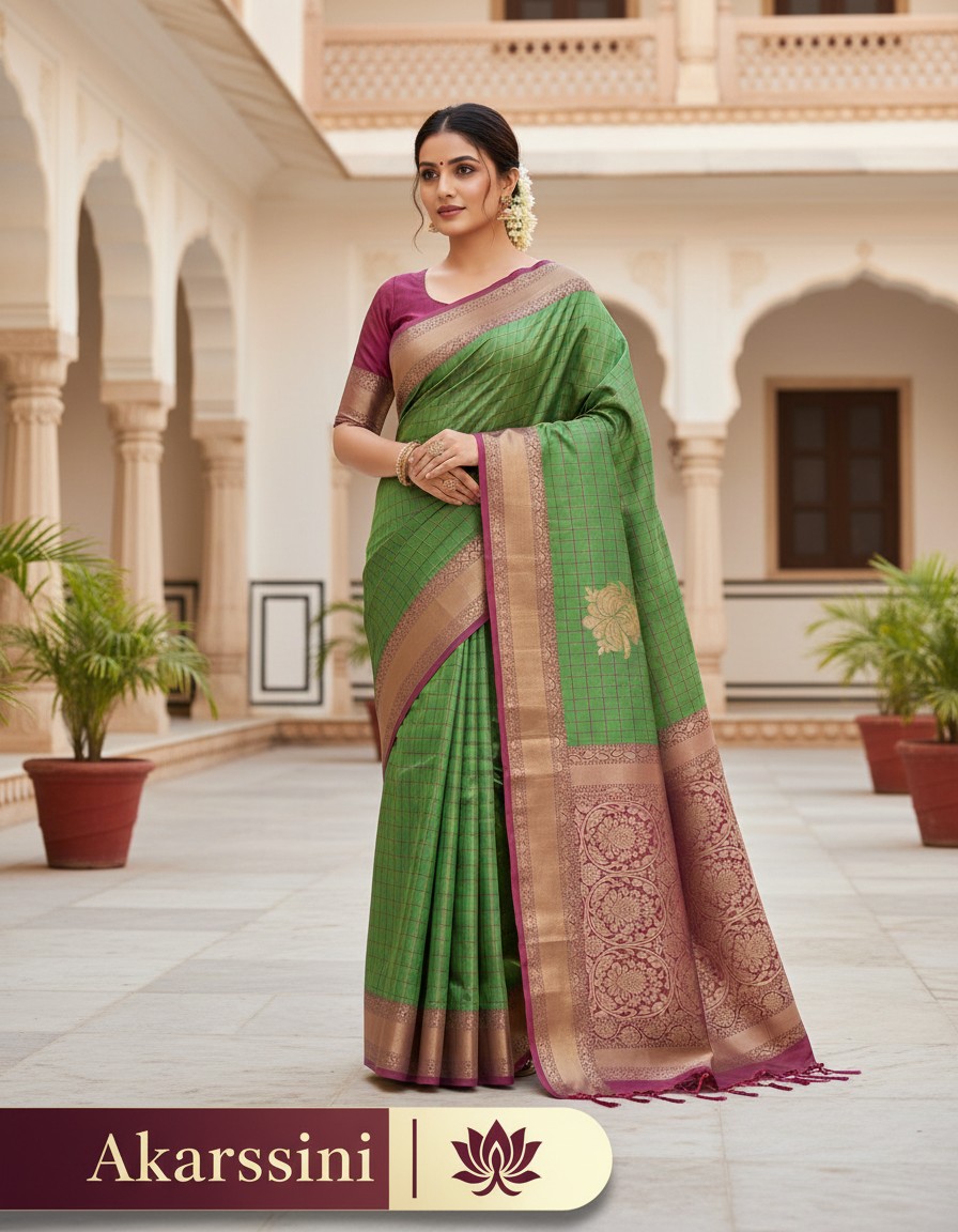 Silk Check Saree with Zari Border