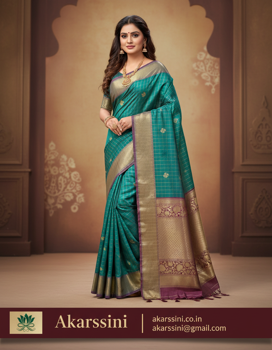 Semi Silk Saree with Check Zari Border