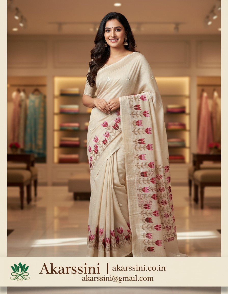 Akarssini Shwet Kamal Ivory Floral Saree