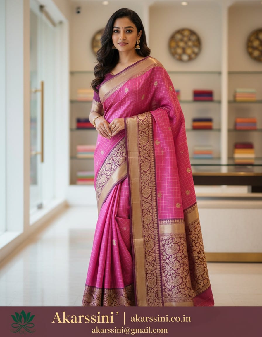Akarssini Rani Gulabi Heritage Zari Saree