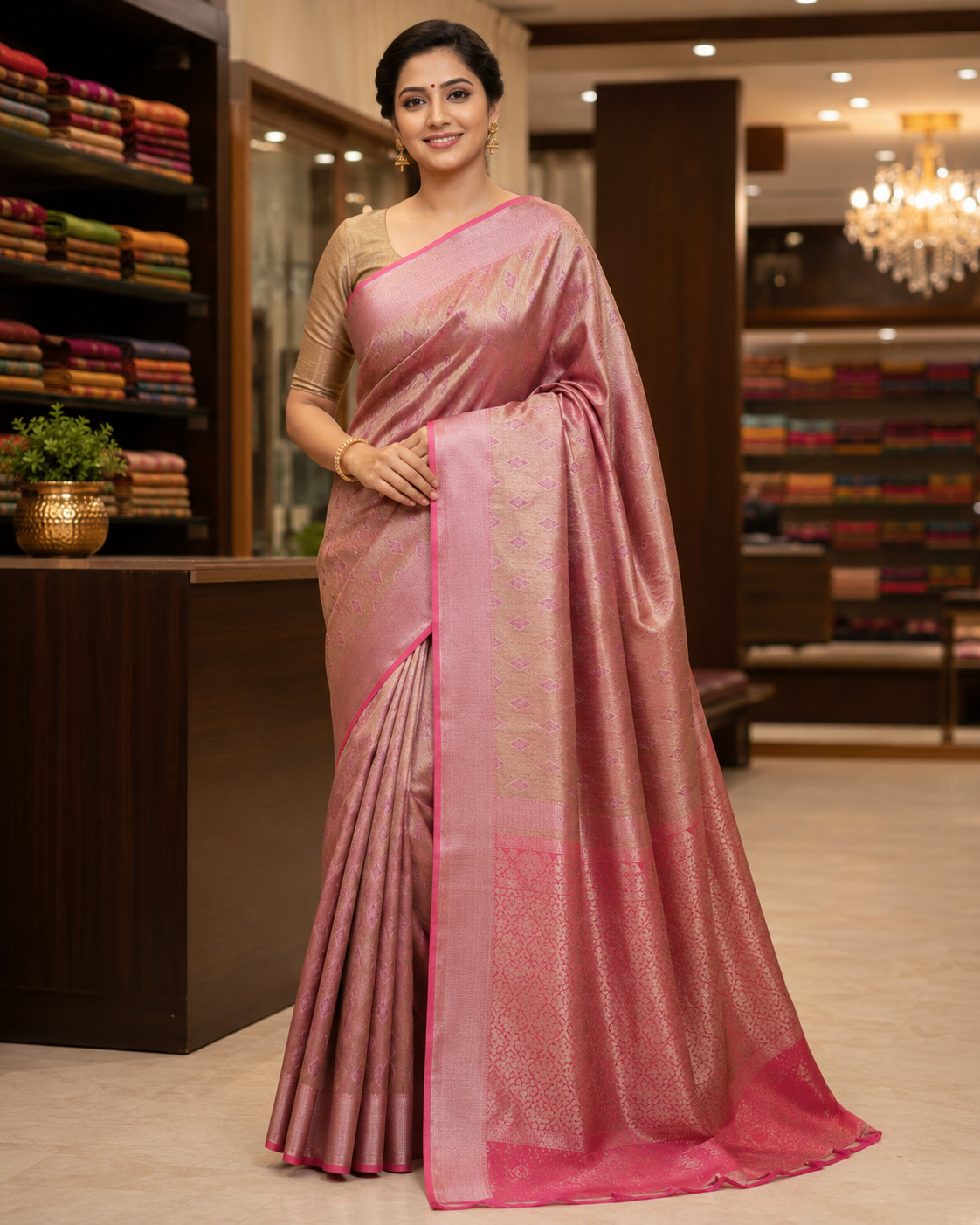 Akarssini Gulab Roop Rose Gold Saree